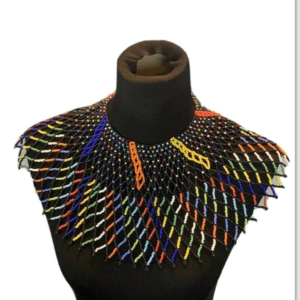 Multi Color African Beaded Bib Necklace